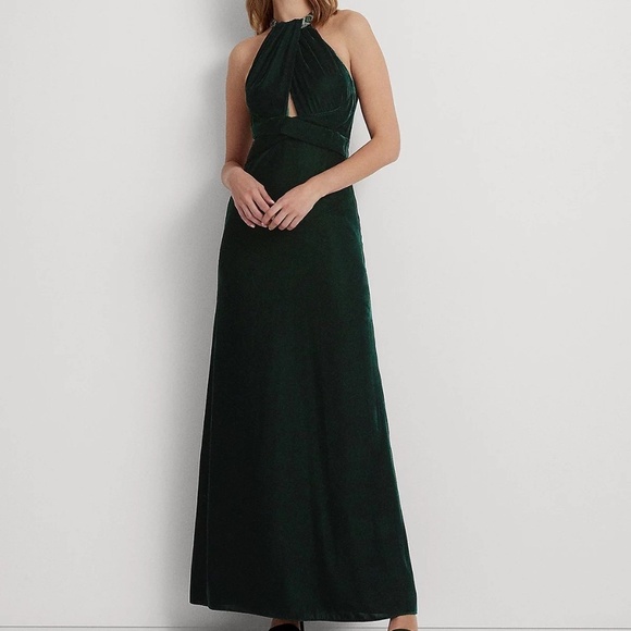 Lauren Ralph Lauren. Women's Velvet Beaded Halter Gown. - Picture 1 of 13